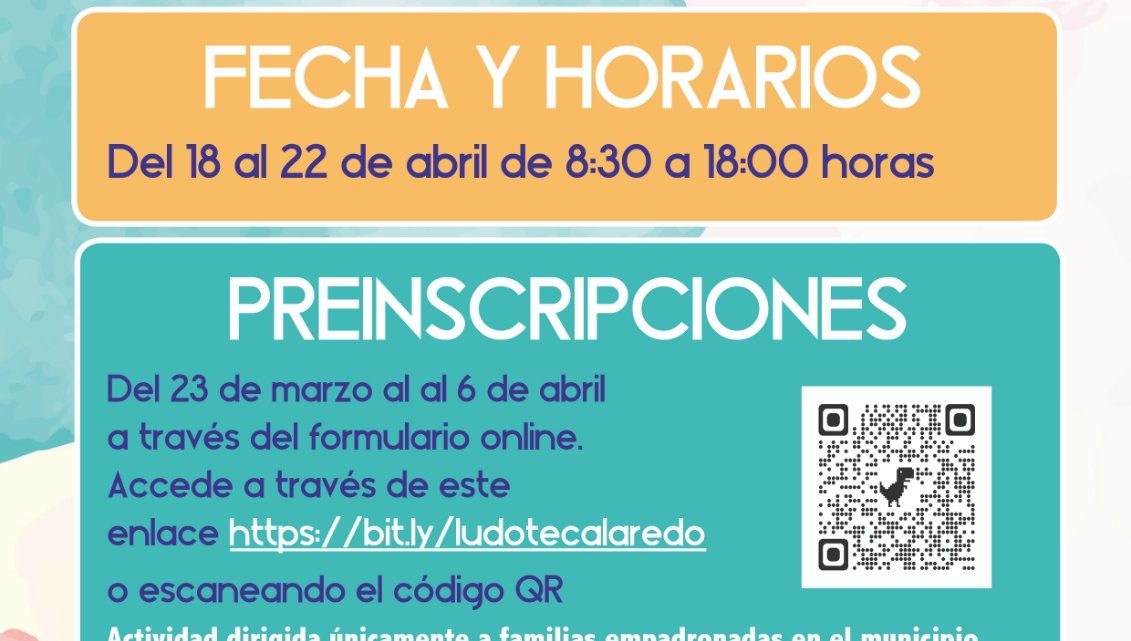 SE ABRE EL PLAZO DE INSCRIPCIÓN AL SERVICIO DE LUDOTECA MUNICIPAL PARA LAS FIESTAS DE SEMANA SANTA